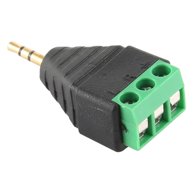 2,5 mm vīriešu spraudnis, 3 polu, 3 kontaktu spaiļu bloks, stereo audio savienotājs