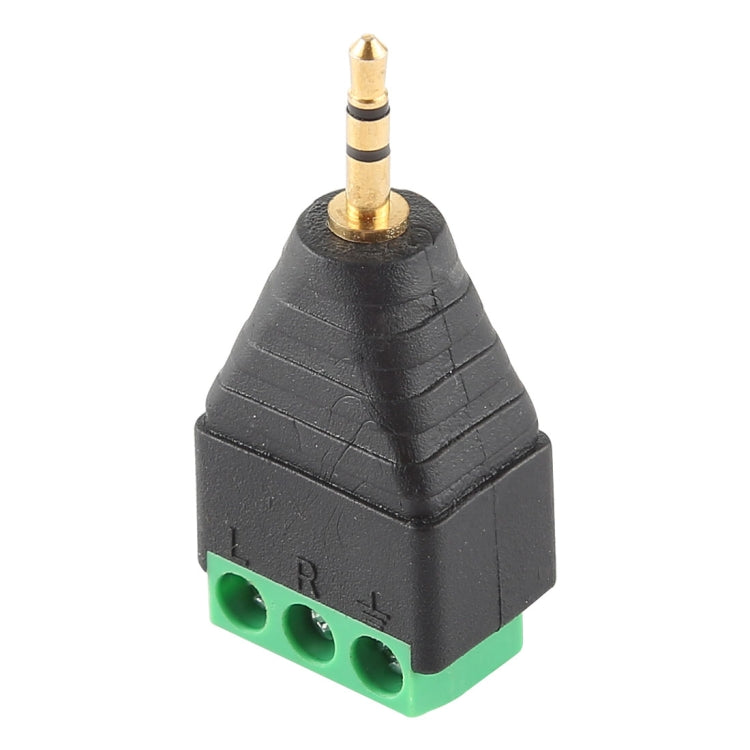 2,5 mm vīriešu spraudnis, 3 polu, 3 kontaktu spaiļu bloks, stereo audio savienotājs
