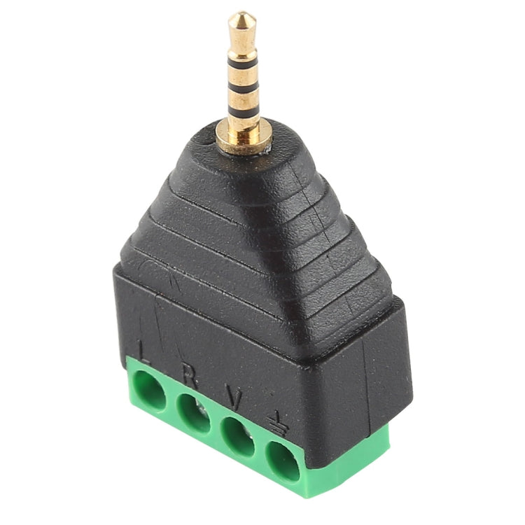 2,5 mm vīriešu spraudnis, 4 polu, 4 kontaktu spaiļu bloks, stereo audio savienotājs