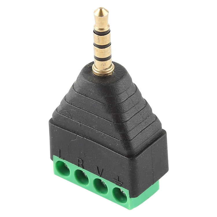 3,5 mm vīriešu spraudnis, 4 polu, 4 kontaktu spaiļu bloks, stereo audio savienotājs
