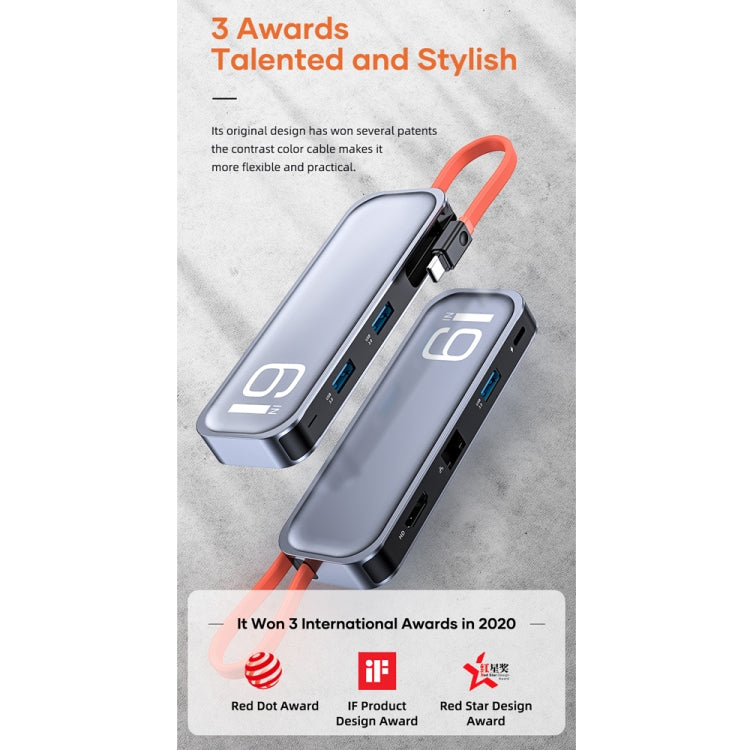 ROCK TR06 6 vienā C tipa / USB-C uz RJ45 daudzfunkcionāla dokstacija
