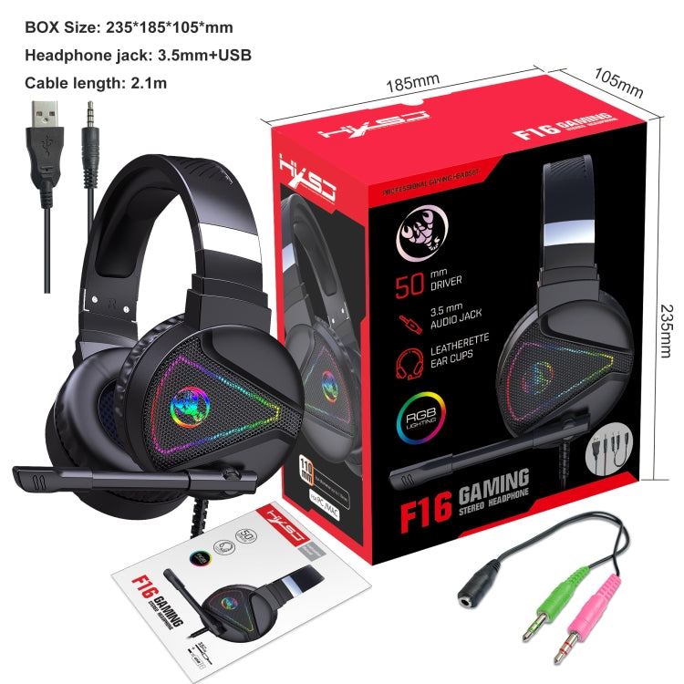 Стереогарнитура HXSJ F16 3,5 мм + USB-порт с RGB-подсветкой и микрофоном