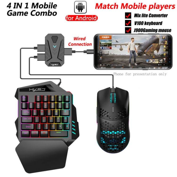 Комплект HXSJ V100+A883+P8: клавиатура для одной руки + игровая мышь для программирования + конвертер клавиатуры и мыши