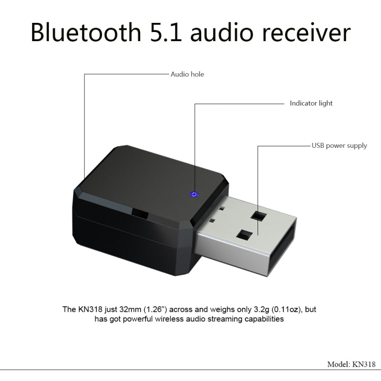 Адаптер аудиоресивера USB Bluetooth 5.1 KN318