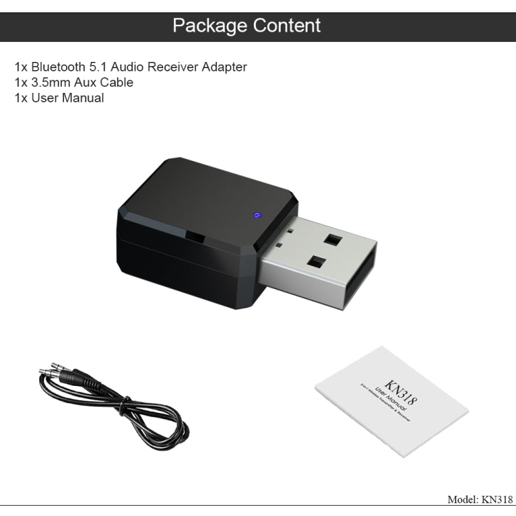 Адаптер аудиоресивера USB Bluetooth 5.1 KN318