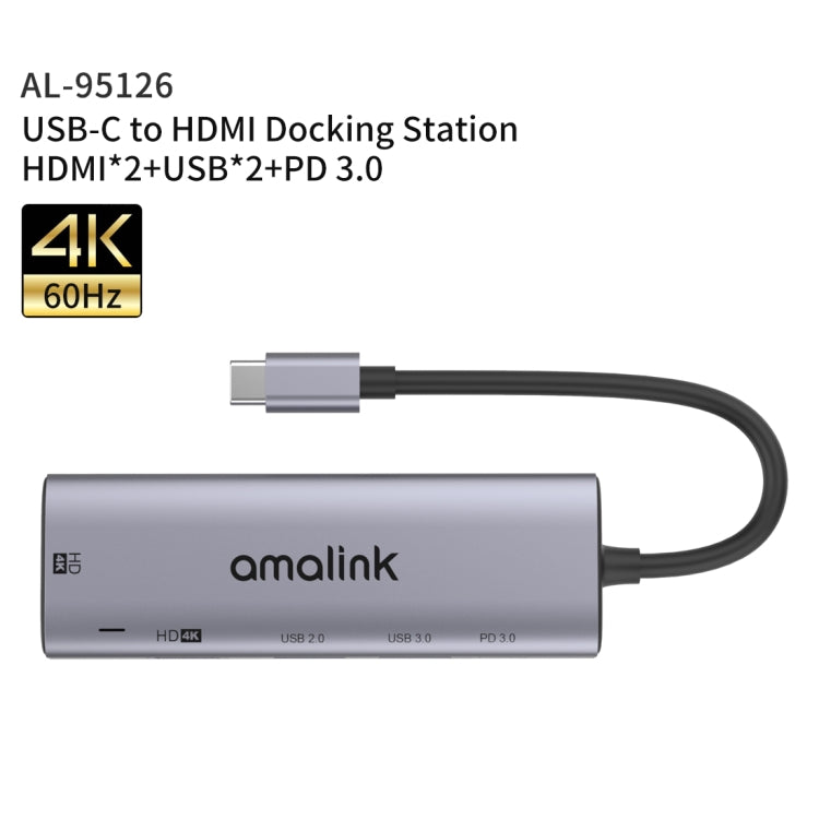 amalink 95126 C tipa / USB-C uz divu HDMI + 2 portu USB + PD 3.0 daudzfunkcionāls centrmezgls