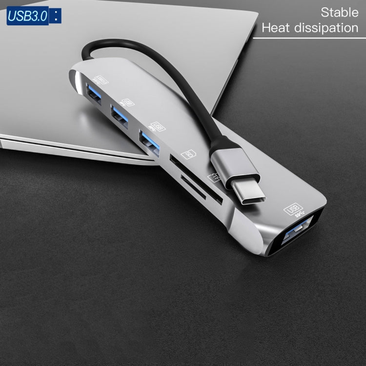 NK-3043H 6-в-1 USB-C/Type-C на TF/SD-карту + 4 USB 3.0 (мама)