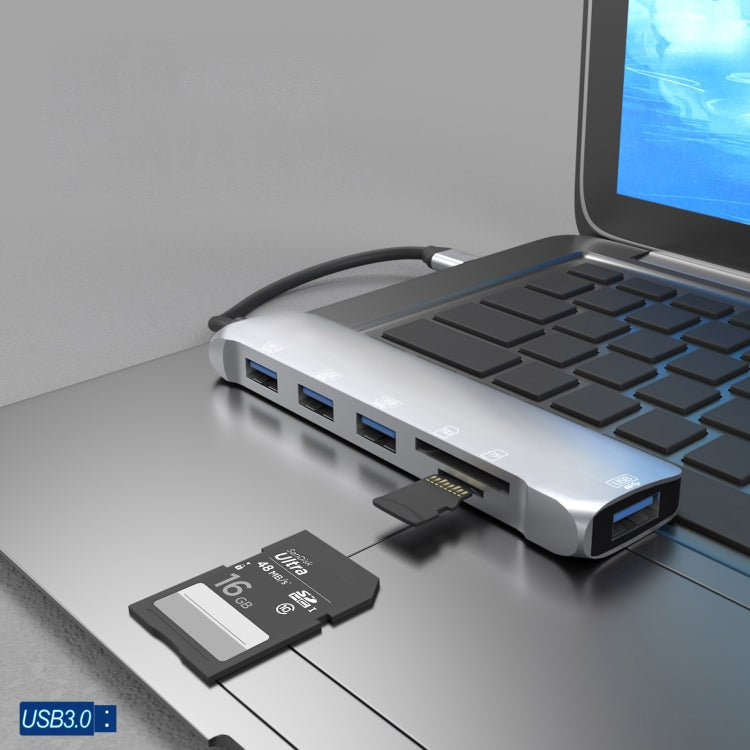 NK-3043H 6-в-1 USB-C/Type-C на TF/SD-карту + 4 USB 3.0 (мама)