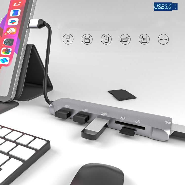 NK-3043H 6-в-1 USB-C/Type-C на TF/SD-карту + 4 USB 3.0 (мама)