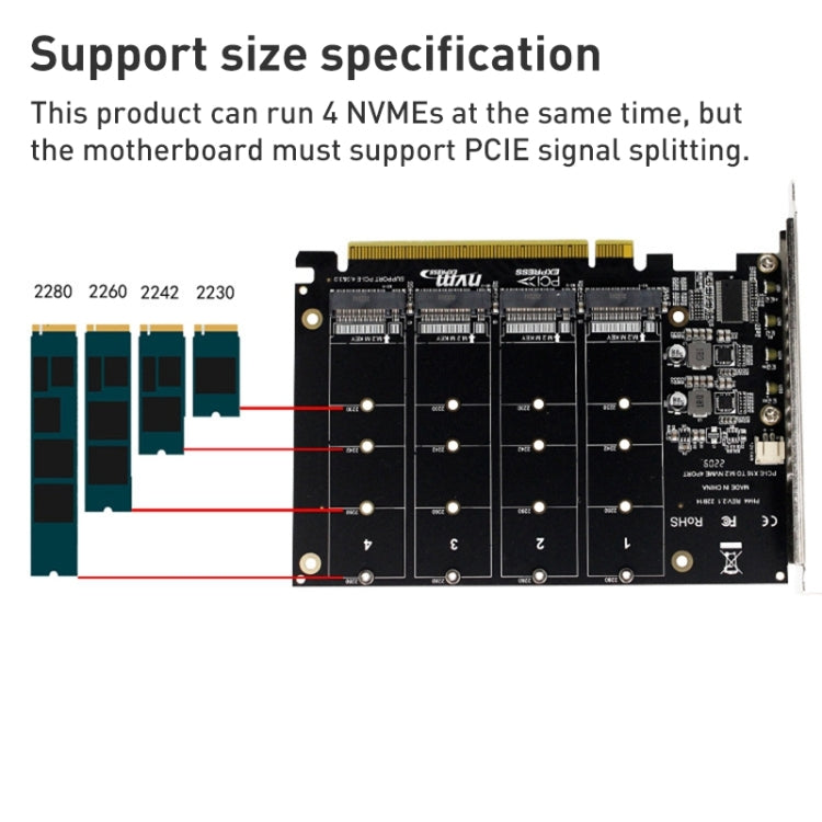 Карта массива дисков PH44 NVME с 4 дисками Карта массива с разделением сигналов PCI-E