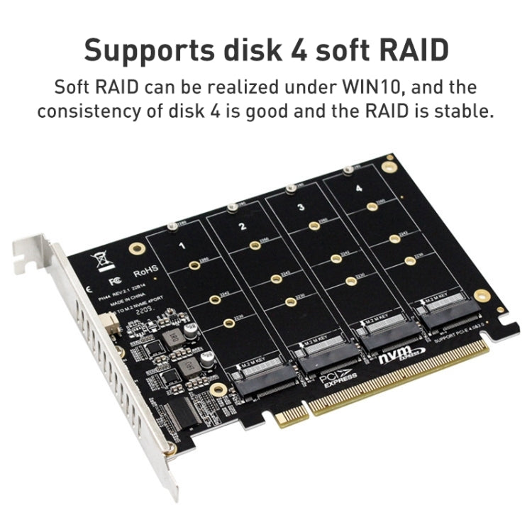 Карта массива дисков PH44 NVME с 4 дисками Карта массива с разделением сигналов PCI-E