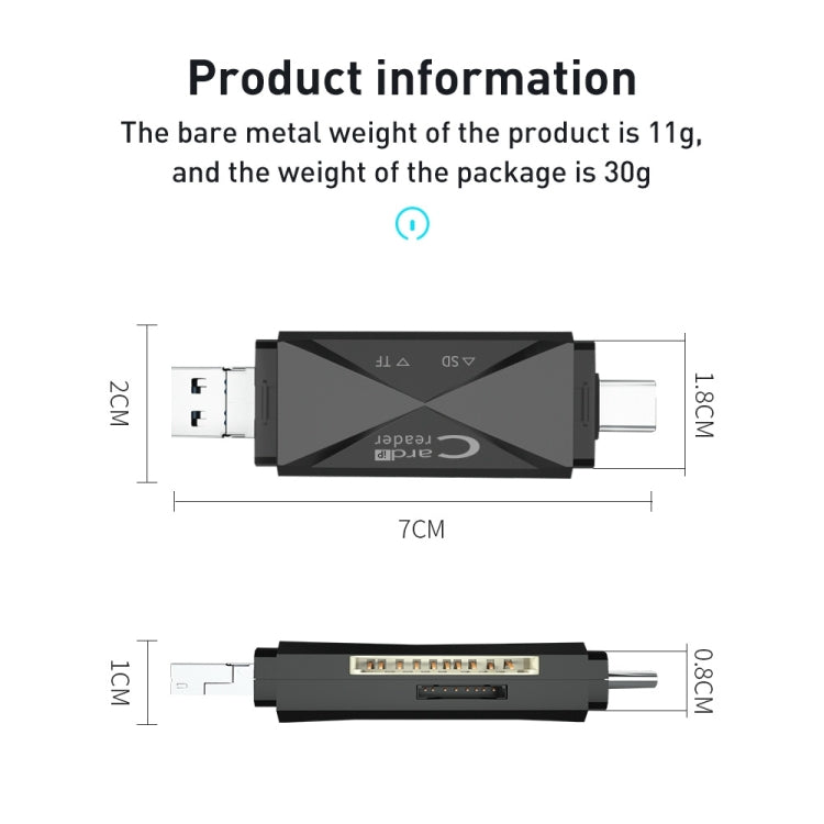 ADS-218 8 Pin+USB+Type-C Multi-function Card Reader
