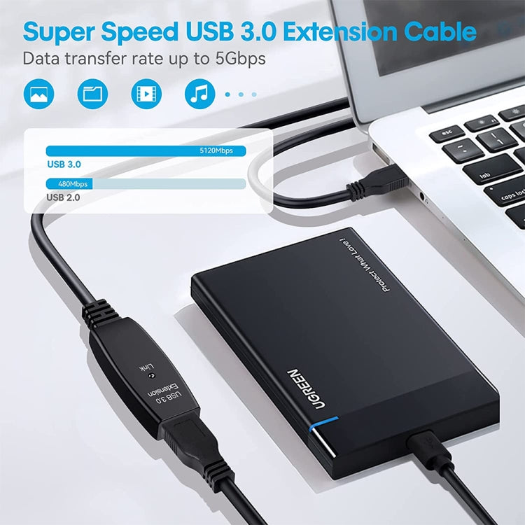 Удлинительный кабель USB 3.0 «папа-мама» для синхронизации данных сверхскоростной, длина: 20 м
