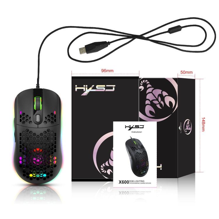 Проводная игровая мышь HXSJ X600 с 6 клавишами, RGB-подсветкой и возможностью программирования макросов