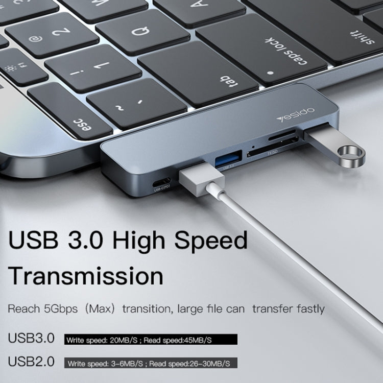 Yesido HB10 6-в-1 USB-C / Type-C порты Многофункциональная док-станция HUB адаптер
