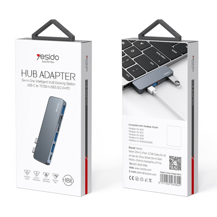 Yesido HB10 6-в-1 USB-C / Type-C порты Многофункциональная док-станция HUB адаптер