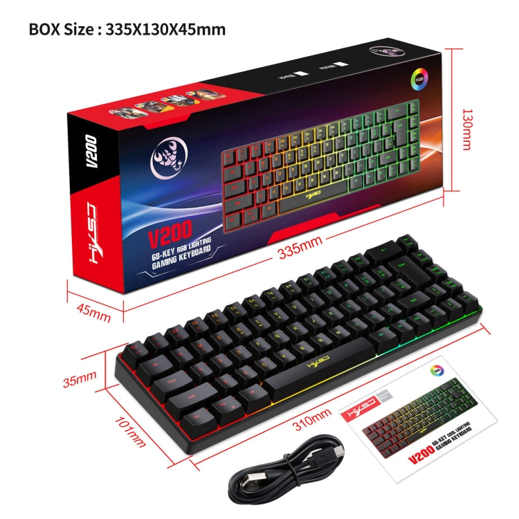 Проводная механическая клавиатура HXSJ V200 с RGB-подсветкой, 68 клавиш, длина кабеля: 1,7 м