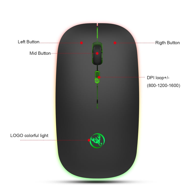 Беспроводная мышь HXSJ T18 2,4 ГГц, 1600 точек на дюйм, двухрежимная, с подсветкой, USB + Bluetooth 5.1, с возможностью подзарядки