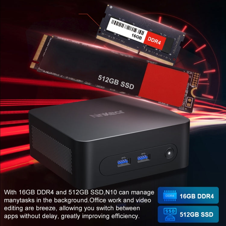 Ninkear N10 Windows 11 Bluetooth 4.2 Mini PC, 16GB+512GB, Intel procesors N100 Alder Lake-N