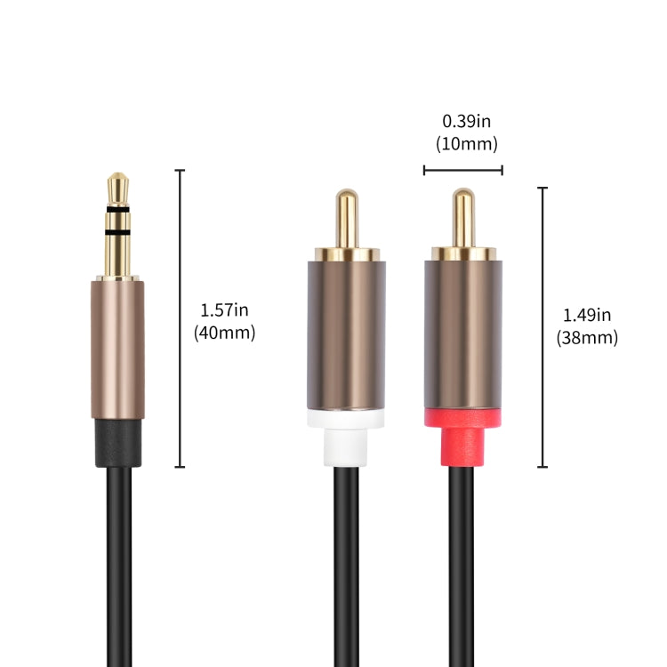 3,5 mm vīriešu un 2 RCA vīriešu audio kabeļa pastiprinātāja savienotājs