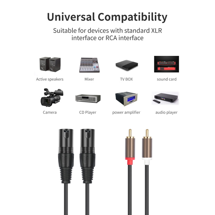 2 RCA vīriešu un 2 XLR vīriešu audio balansēšanas kabelis