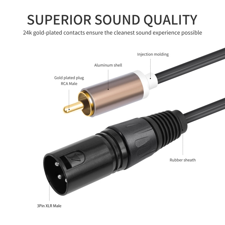 2 RCA vīriešu un 2 XLR vīriešu audio balansēšanas kabelis