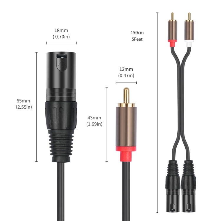 2 RCA vīriešu un 2 XLR vīriešu audio balansēšanas kabelis