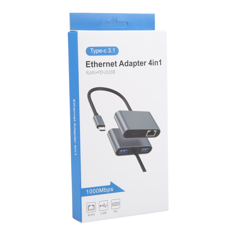 4 vienā USB-C / Type-C 3.1 uz RJ45, PD un USB x 2 Ethernet adaptera kabelis