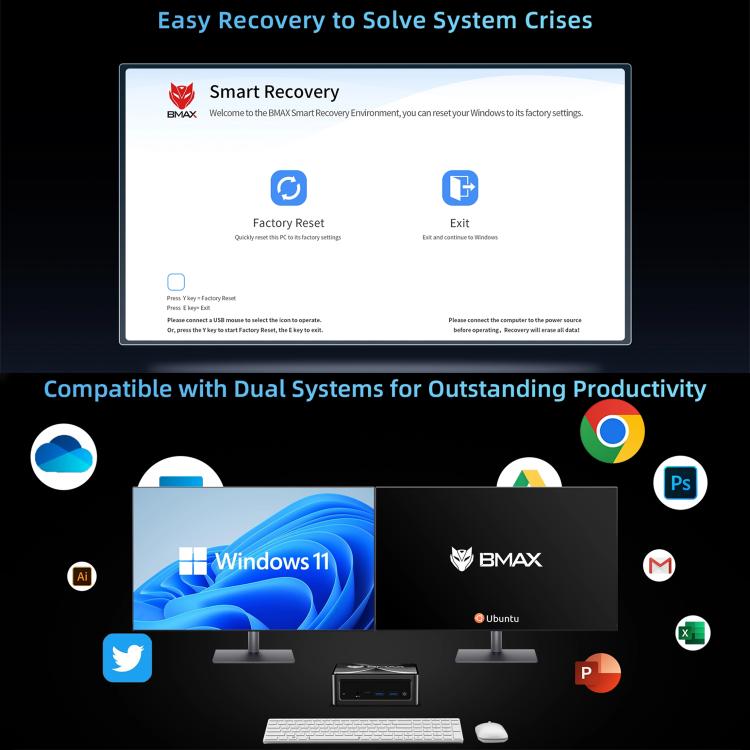 BMAX B9 Power Windows 11 Mini PC, Intel Core i9-12900H, atbalsta 3 monitoru izvadi