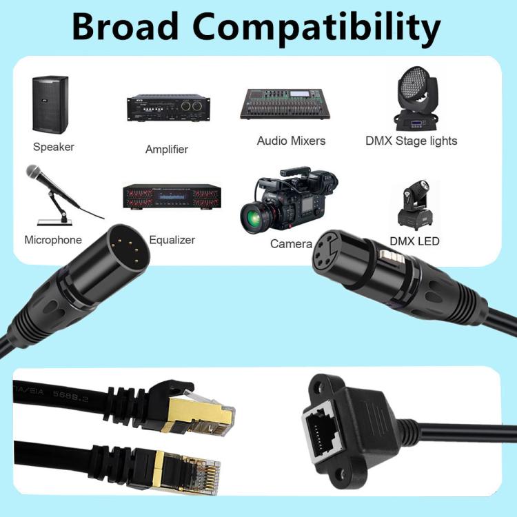 XLR 5 kontaktu vīriešu un RJ45 sieviešu audio kabelis, garums: 30 cm