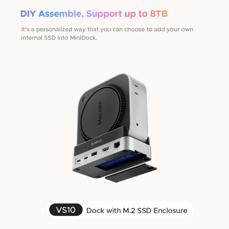 ORICO VS10 Mini Dock — многофункциональный настольный держатель для Mac Mini 2024, без памяти