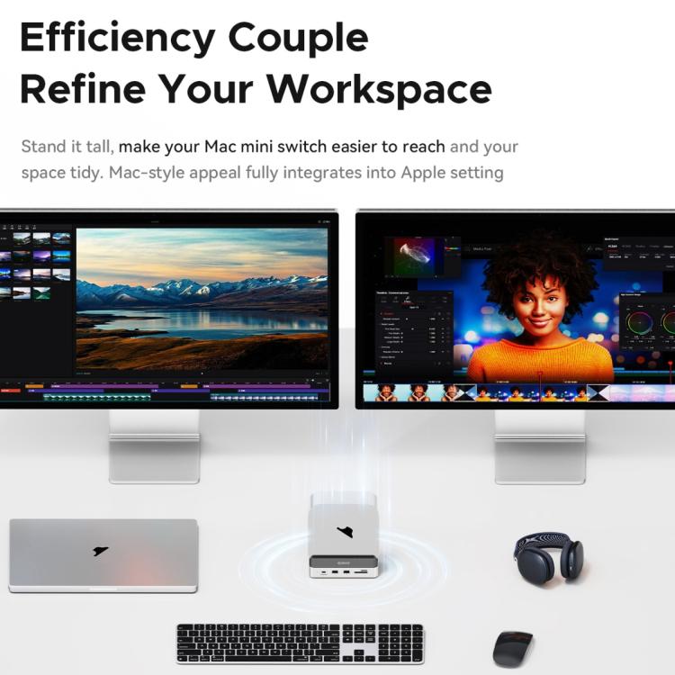 ORICO VS10 Mini Dock — многофункциональный настольный держатель для Mac Mini 2024, без памяти