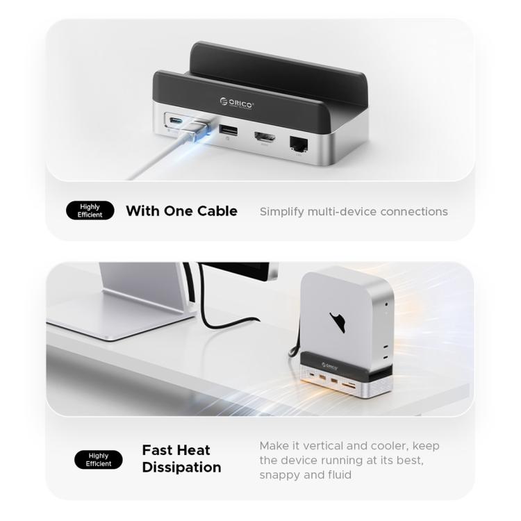 ORICO VS10 Mini Dock — многофункциональный настольный держатель для Mac Mini 2024, без памяти