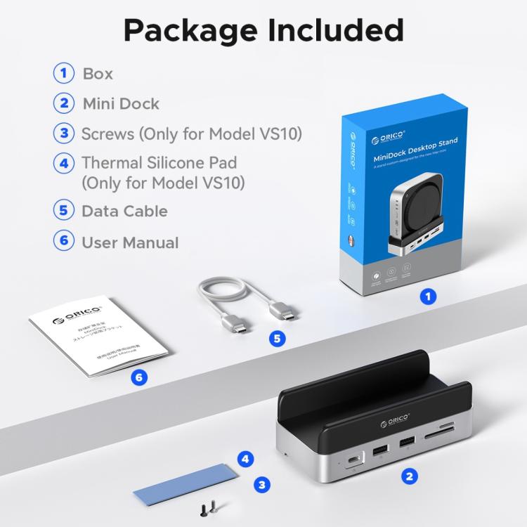 ORICO VS10 Mini Dock — многофункциональный настольный держатель для Mac Mini 2024, без памяти