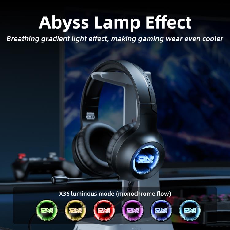 ONIKUMA X36 Abyss lampas efekta 40 mm pielāgotas piedziņas ierīces spēļu austiņas
