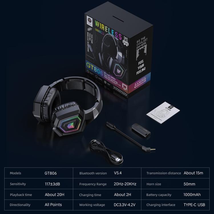 ONIKUMA GT806 trīs režīmu Bluetooth 2.4G vadu e-sporta spēļu austiņas