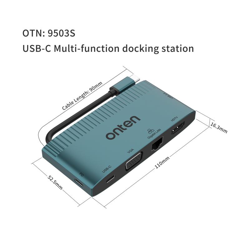Многофункциональная док-станция Onten 6 в 1 USB-C, HDTV + VGA + RJ45 Gigabit + USB-C Data + USB-C PD 3.0 + USB 3.0