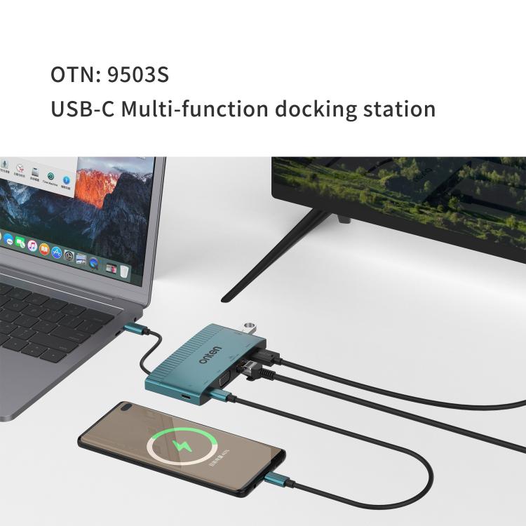 Многофункциональная док-станция Onten 6 в 1 USB-C, HDTV + VGA + RJ45 Gigabit + USB-C Data + USB-C PD 3.0 + USB 3.0