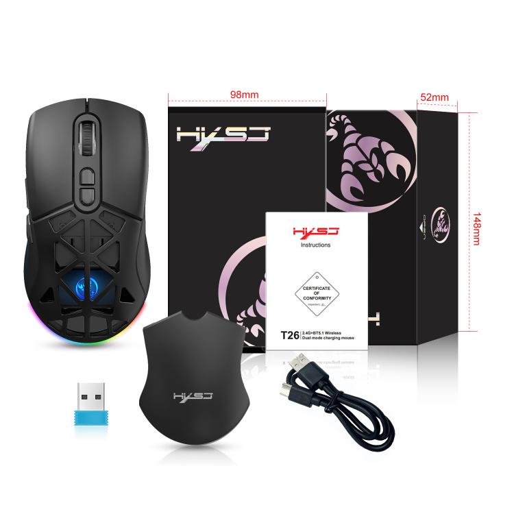 HXSJ T26 divu režīmu 2.4G BT5.1 uzlādējama bezvadu pele