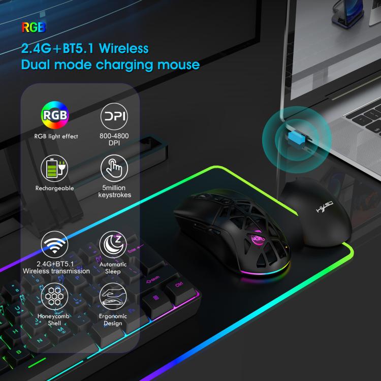 HXSJ T26 divu režīmu 2.4G BT5.1 uzlādējama bezvadu pele