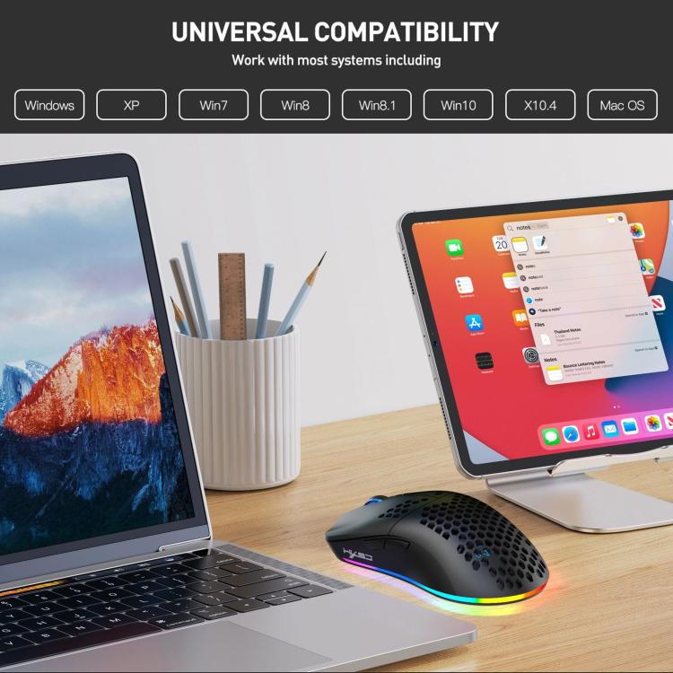 Проводная мышь HXSJ T66 с тремя режимами работы, 2.4G BT5.3, беспроводная, RGB, перезаряжаемая
