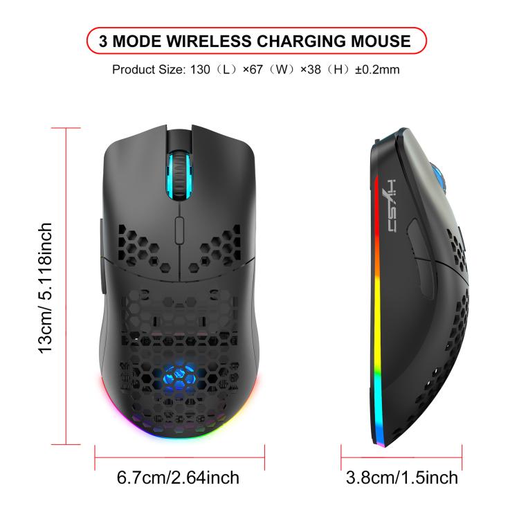 Проводная мышь HXSJ T66 с тремя режимами работы, 2.4G BT5.3, беспроводная, RGB, перезаряжаемая