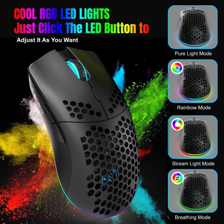 Проводная мышь HXSJ T66 с тремя режимами работы, 2.4G BT5.3, беспроводная, RGB, перезаряжаемая