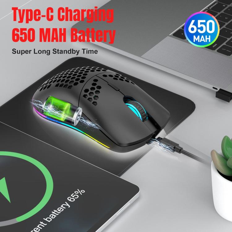 Проводная мышь HXSJ T66 с тремя режимами работы, 2.4G BT5.3, беспроводная, RGB, перезаряжаемая