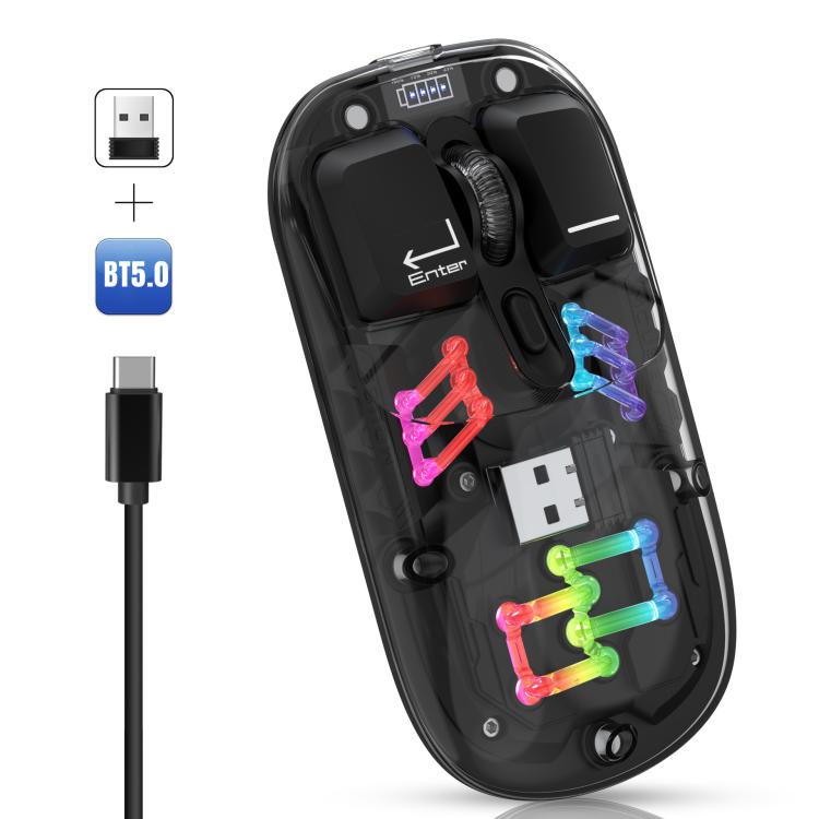 Беспроводная мышь HXSJ T200 Dual Modes 2.4G BT5.0 с прозрачной RGB-подсветкой