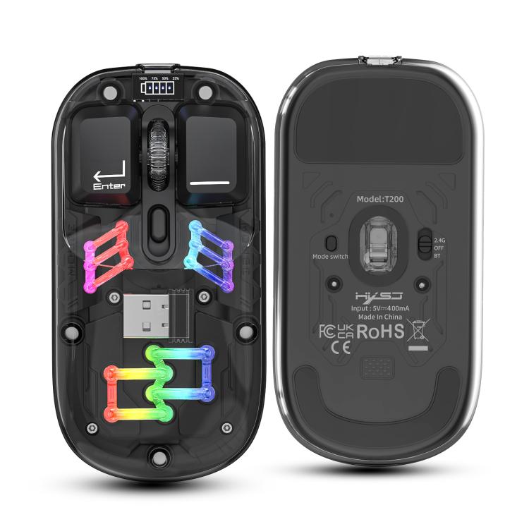 Беспроводная мышь HXSJ T200 Dual Modes 2.4G BT5.0 с прозрачной RGB-подсветкой