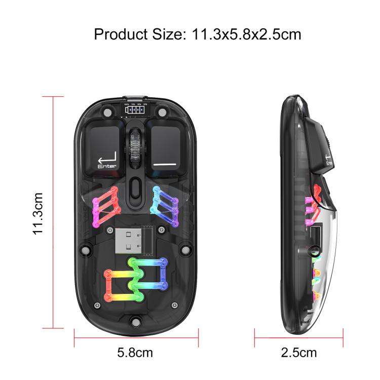 Беспроводная мышь HXSJ T200 Dual Modes 2.4G BT5.0 с прозрачной RGB-подсветкой
