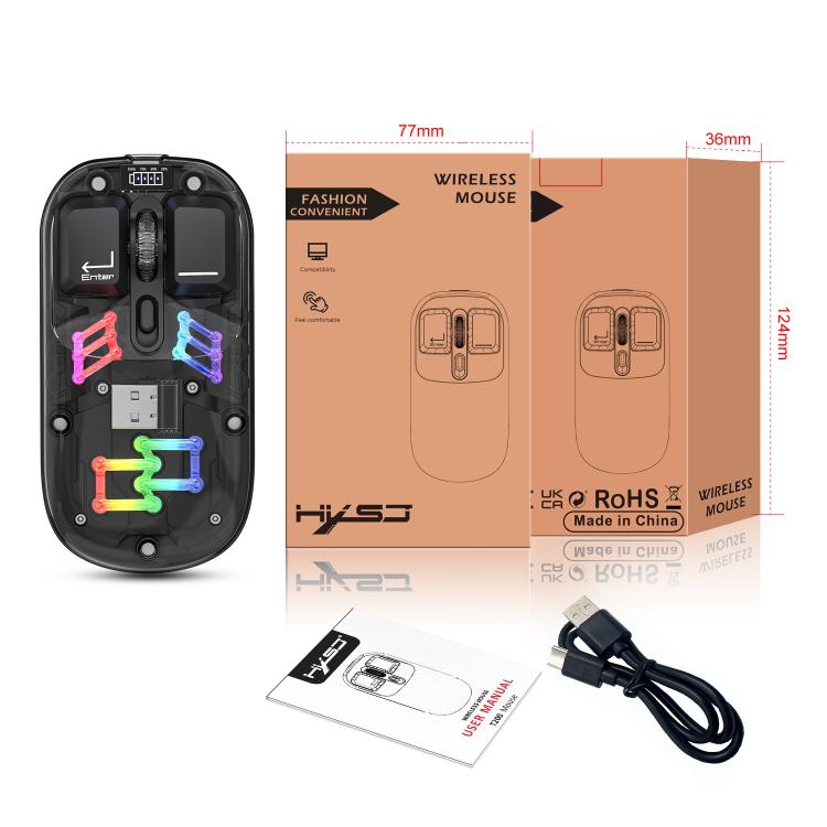 Беспроводная мышь HXSJ T200 Dual Modes 2.4G BT5.0 с прозрачной RGB-подсветкой