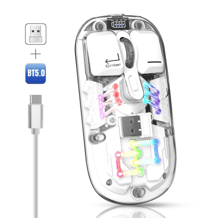 Беспроводная мышь HXSJ T200 Dual Modes 2.4G BT5.0 с прозрачной RGB-подсветкой