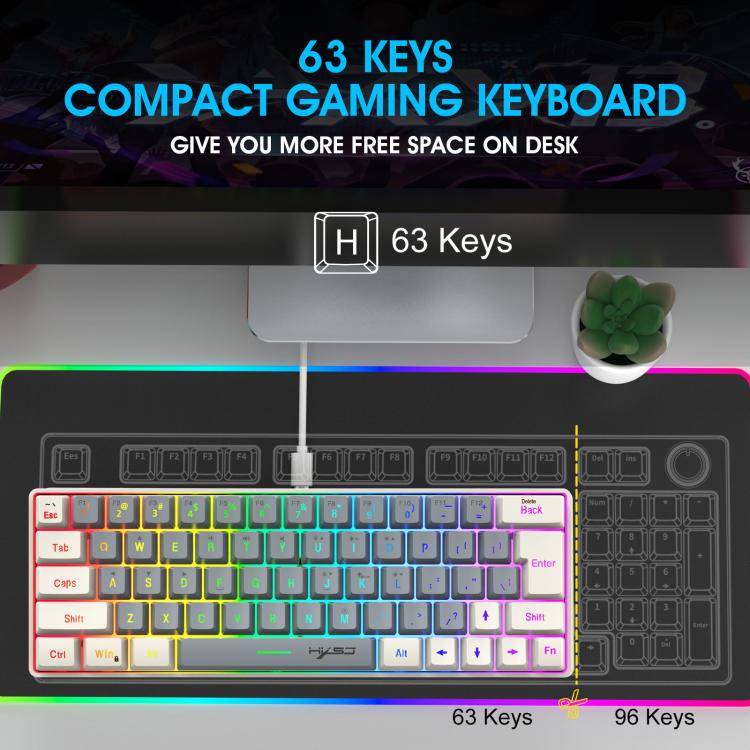 Проводная клавиатура HXSJ V400 с RGB-подсветкой и цветопередачей, мембранная, 63 клавиши, длина кабеля: 1,7 м